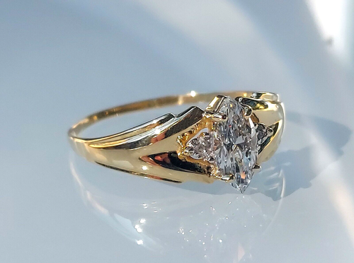 Vintage ring half carat certified diamond ,10k solid gold ring Marquise cut - Picture 6 of 16
