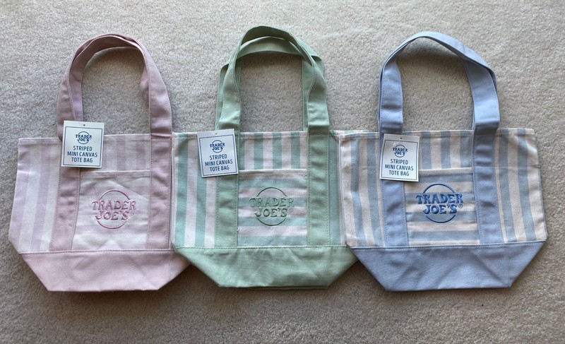 Trader Joe’s Mini Pastel Stripe Canvas Tote Bag Limited Edition Set Of 3