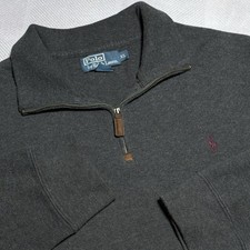 Polo by Ralph Lauren Mens XL Knit Sweater 1/4 Zip Dark Gray Mock Neck Pony