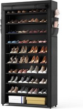 10 Tier Shoe Rack with Covers,Large Capacity Stackable Tall Shoe Shelf