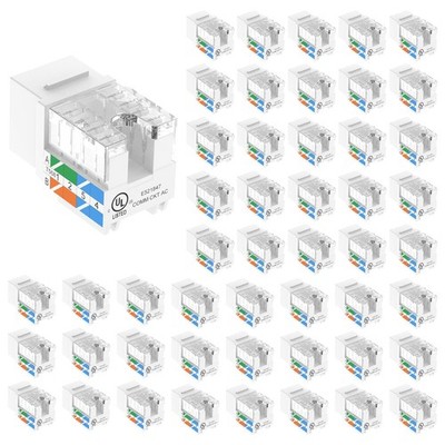 VCE UL Listed Cat6 RJ45 Keystone Jacks 50-Pack, Quantity 50, White
