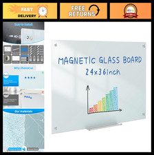 Frameless Magnetic Glass Dry Erase Board 36x24 Inch, Wall-Mounted Writing Board