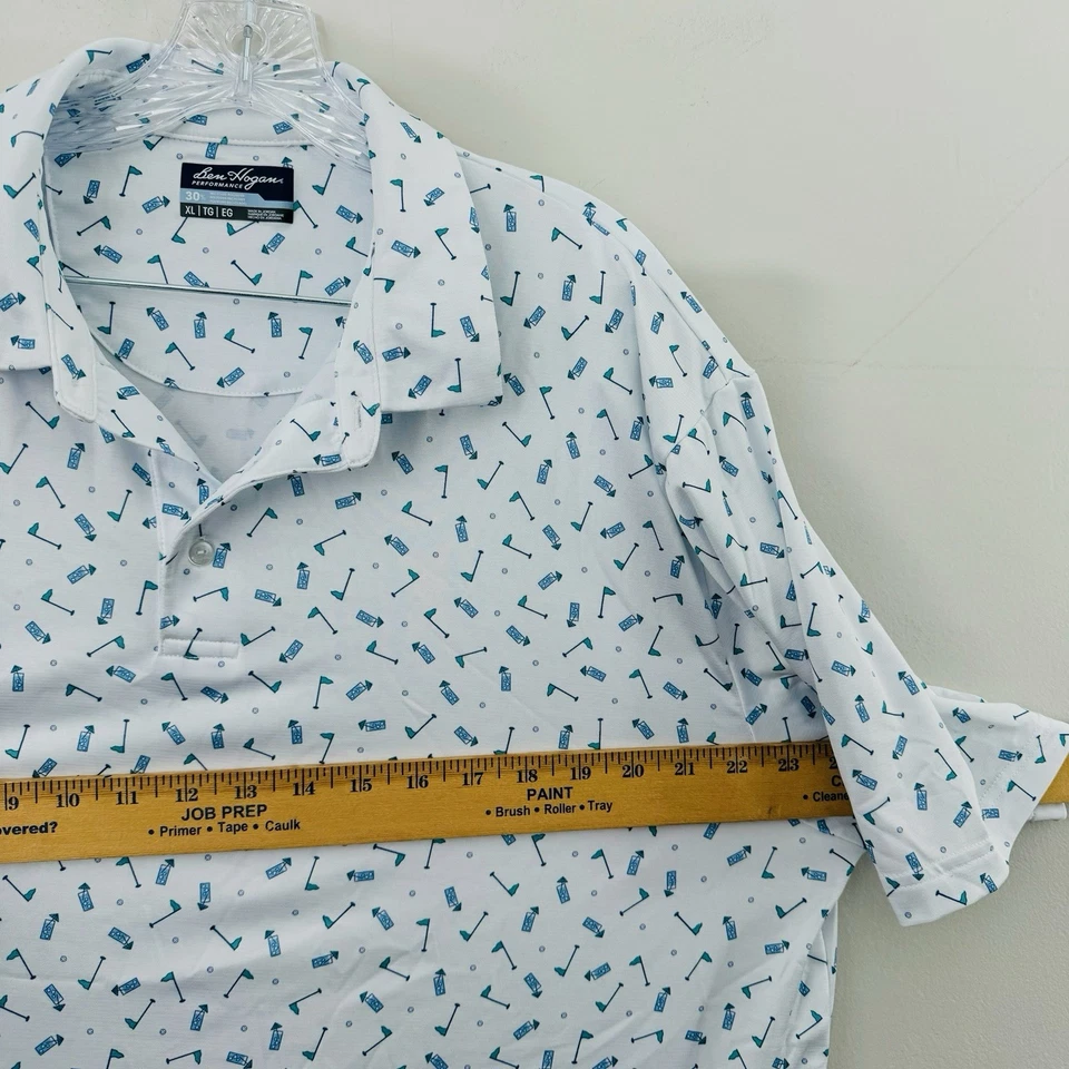 Ben Hogan Performance White And Blue Golf Print Button Up Men’s XL - Image 4 of 4