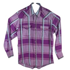 Pink Plaid Pearl Snap Shirt Wrangler Cowboy Cut XL 16.5x34 90s Purple XL USA