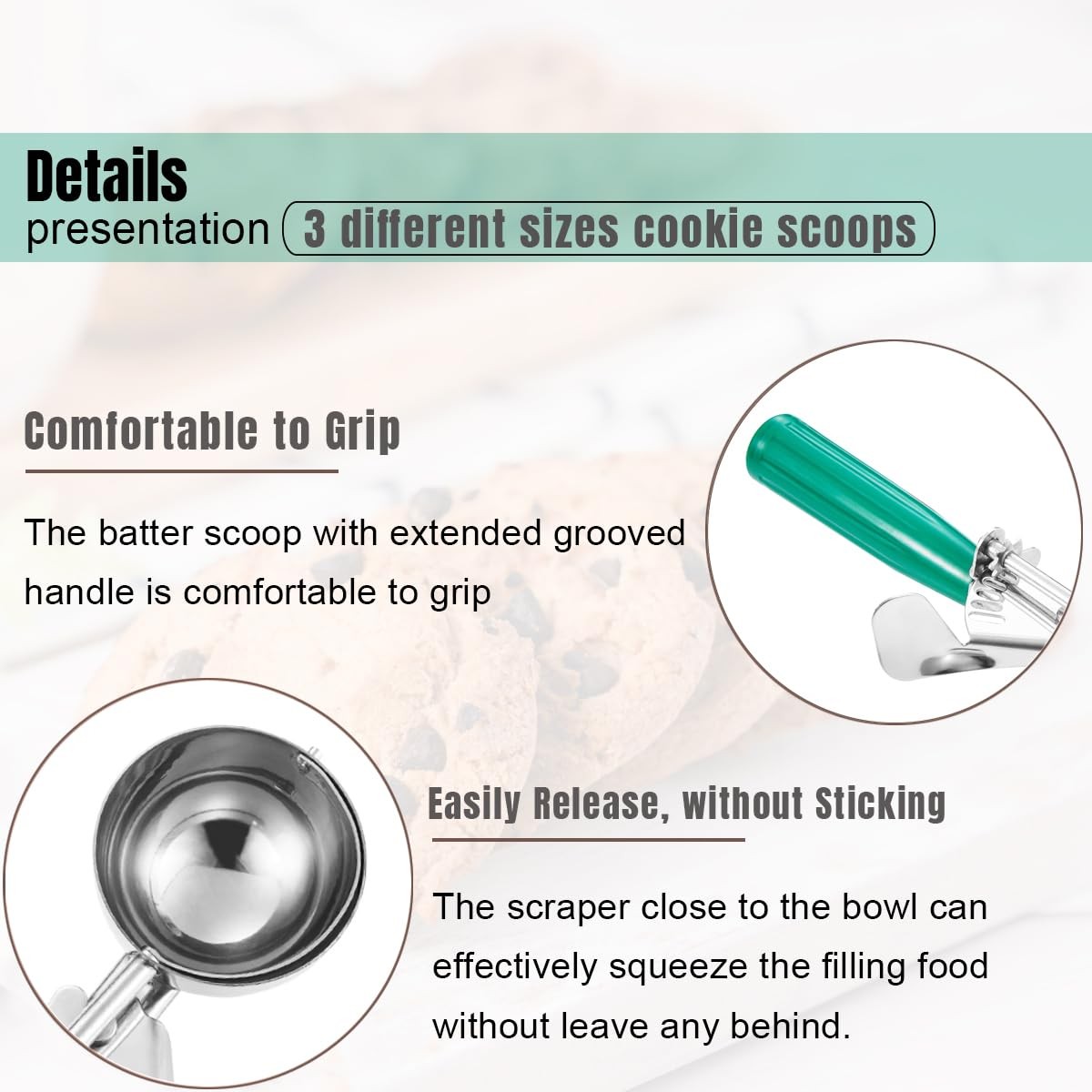 Cookie Scoop Set, Ice Cream Scoop Set, Cookie Scoops for Baking, Multiple Siz...