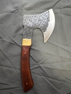 Hand Forged Carbon Steel Chopper Axe w Rosewood Handle and Custom Sheath