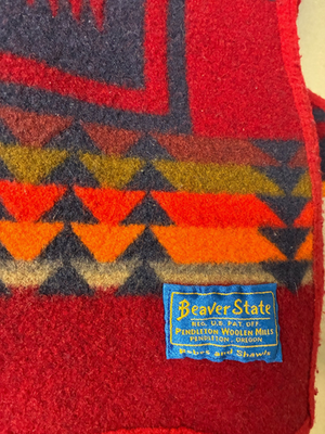 VTG Pendleton Beaver State Wool Throw Blanket Native Pattern Red