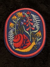 Pretty Snail In Flower Garden Embroidered Iron On Sew On Patch 2.25" x 1.95"