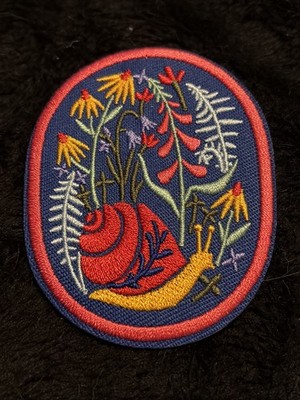 Pretty Snail In Flower Garden Embroidered Iron On Sew On Patch 2.25'' x 1.95''