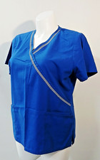 SB Scrubs Electric Blue Women's Large Short Sleeve V-Neck Mock Wrap Scrub Top