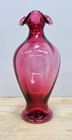 Cranberry Vase Ruffled Top Glass Vase Vintage