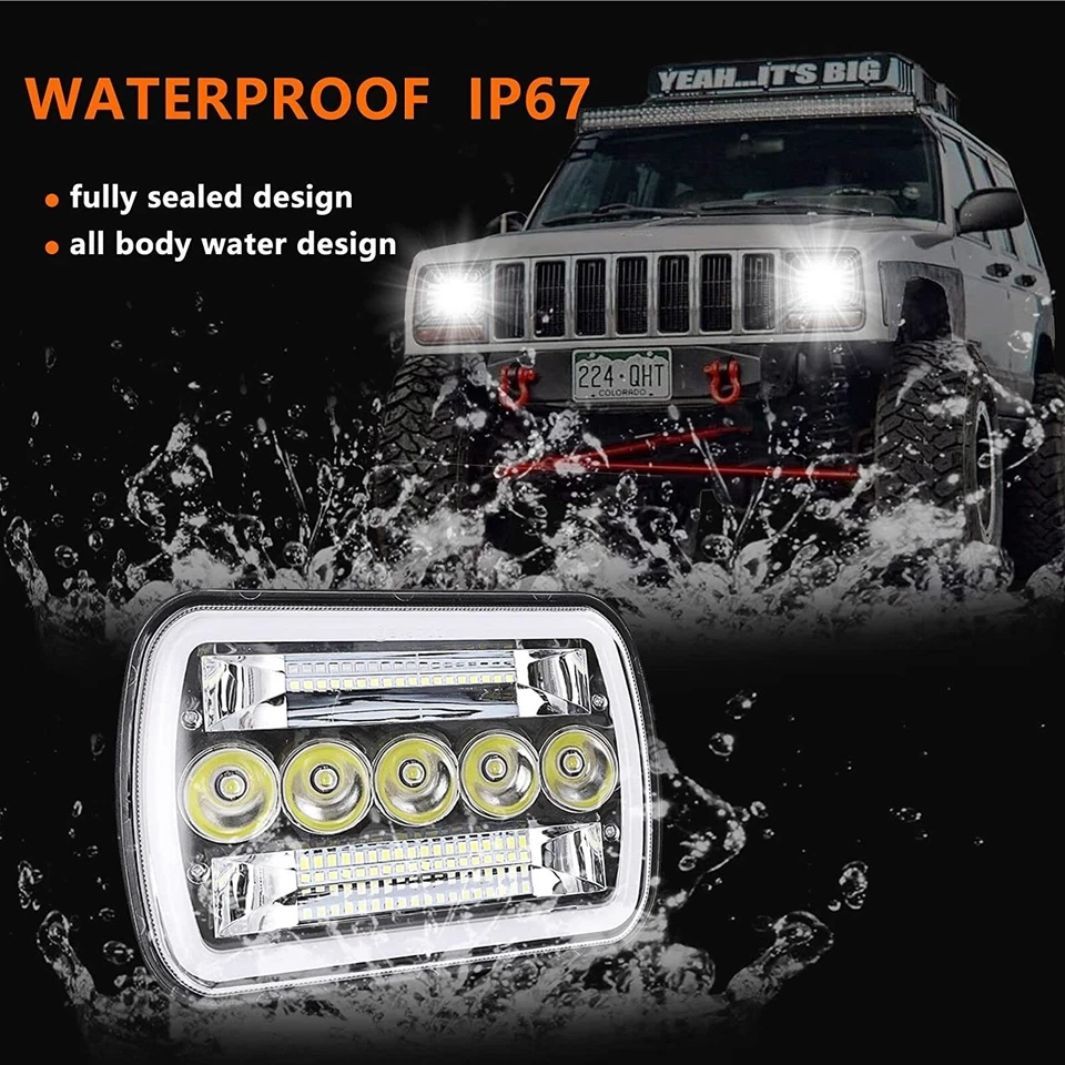 Fit Dodge B150 B250 B350 1988-1993 7x6" 5x7'' LED Headlight Hi/Lo Beam+4'' pods Foto 2 de 4