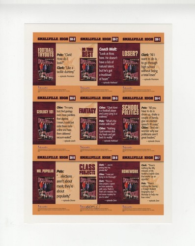 2002 Inkworks Smallville Season 1 Uncut Sheet 29/250 Smallville High Puzzle 1d7a - Picture 2 of 3