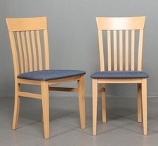 Paire de chaise vintage en hêtre, assise tissu bleu, style scandinave