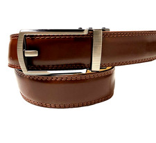 Chaoren Brown Ratchet Dress Belt Faux Leather Boys Teen 19-27" Gunmetal Buckle