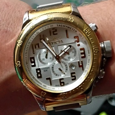 Invicta Men's Quartz Chronograph 200m Two-Tone Tachymeter White Dial Watch