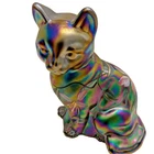 Fenton Kitten Cat Signed Iridescent Carnival Multicolor Vintage 3.5 inchTall