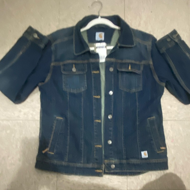 Carhartt  men Blue Jacket L (12/14) Cotton Blend Lined Pockets Button 102037