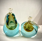 Murano Pear & Peach/Apple Sommerso Glass Bookends/Figurines by Alfred Barbini