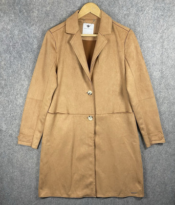 Rino & Pelle Mac Coat Jacket Womens UK 12 Long Brown Faux Suede
