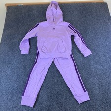 Adidas Hoodie  Pants Set Girls 7 Purple Good Fleece Lined 3 Stripes Tracksuit