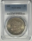 1890 MORGAN DOLLAR PCGS MS 64 / OBVERSE TONED