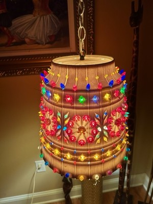 Vintage 1970s Lawnware Hanging Swag Lamp 2312 Birds & Flowers