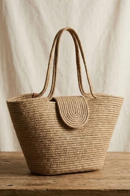 Boho Straw Style Tote Bag Magnetic Closure Large Beach Bag Shoulder Bag - Image 1 of 3