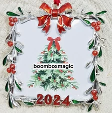 🎄2024 CHRISTMAS TREE ORNAMENT PHOTO PICTURE FRAME HOLLY BERRY SQUARE 2.5"