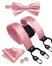 Men Suspender Bowtie Set Pre-tied Pocket Square Cufflinks Adjustable Y Shape