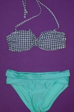Accessorize Knot Bikini gingham top & aqua roll top briefs Size 8 New Tags BNWT