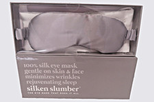 SILKEN SLUMBER SLEEP MASK. SILVER SILK SATIN. NEW IN BOX  ORIG. 45. SALE 38