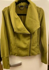 H By Halston French Terry Knit Moto Flyaway Jacket Olive Green Size 12 New