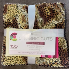 Creative Cuts 100% Cotton Fabric Squares 100 5" x 5" Animal & Solid 4 designs