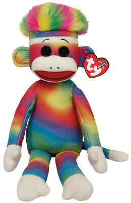 TY Beanie Baby - RAINBOW SOCK MONKEY - (9.5 inch) - MWMT Mint New