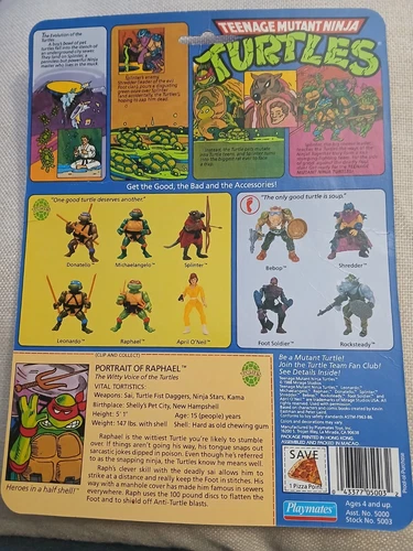 TMNT Raphael Card Back Playmates 1988 Raph Teenage Mutant Ninja Turtles Original