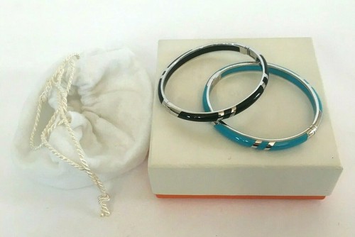 sterling silver 925 resin hinged bangle bracelets set of 2 blue and black QVC - Picture 3 of 12