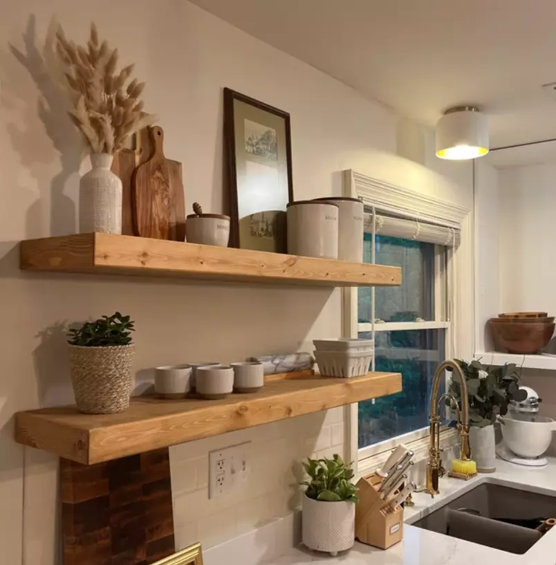 Natural wood on sale kitchen shelves