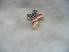 NE- RELIGIOUS CROSS RED WHITE & BLUE USA FLAG COLORS PIN (MADE IN USA) #22060