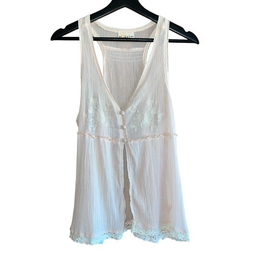 Mudd Embroidered Babydoll Y2K Tank Top Sleeveless Open Front Pink XL