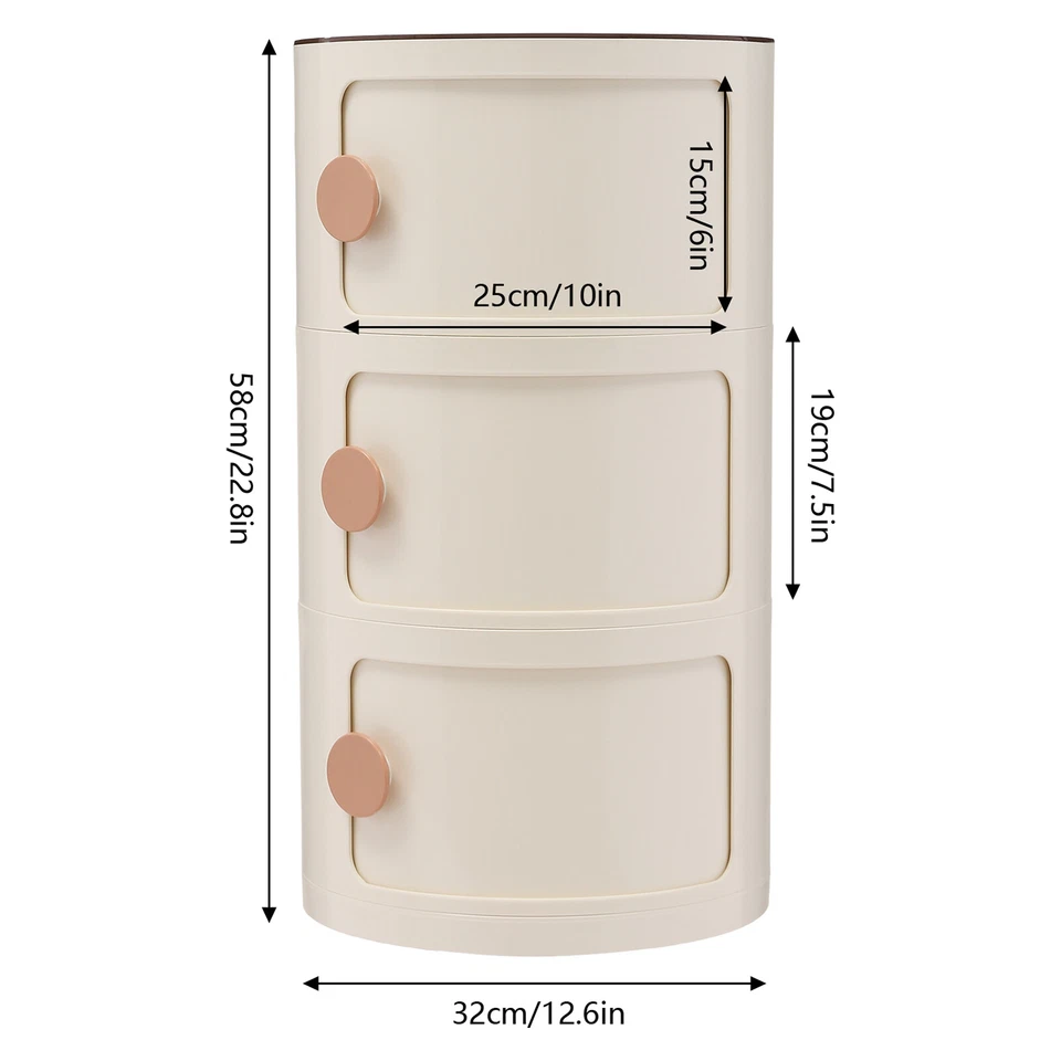 Mesita de noche redonda 2/3 niveles unidad de almacenamiento con cajones y puerta corredera Foto 2 de 4
