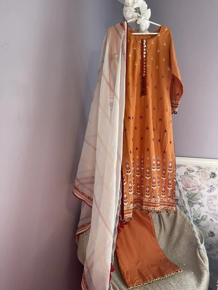 Cross Stitch Pakistani Embroidered Kameez With Palazo And Embroidered Dupatta. - Image 2 of 4