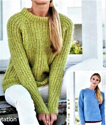 Easy Knit Damen Pullover Grobstrick LAMINIERT Strickmuster + größere Größen 32-54
