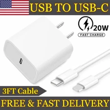 20W PD Super charging Wall charger 3FT Usb-C For iPhone 14 13 12 11 XR Pro Max G