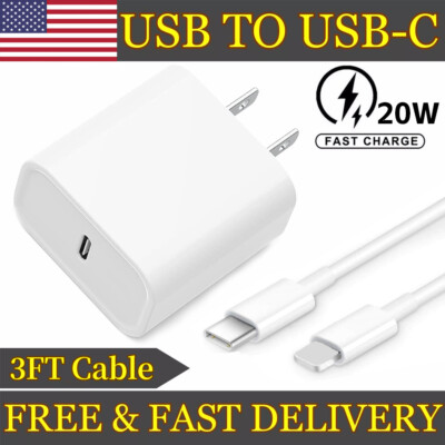 20W PD Super charging Wall charger 3FT Usb-C For iPhone 14 13 12 11 X XR Pro Max