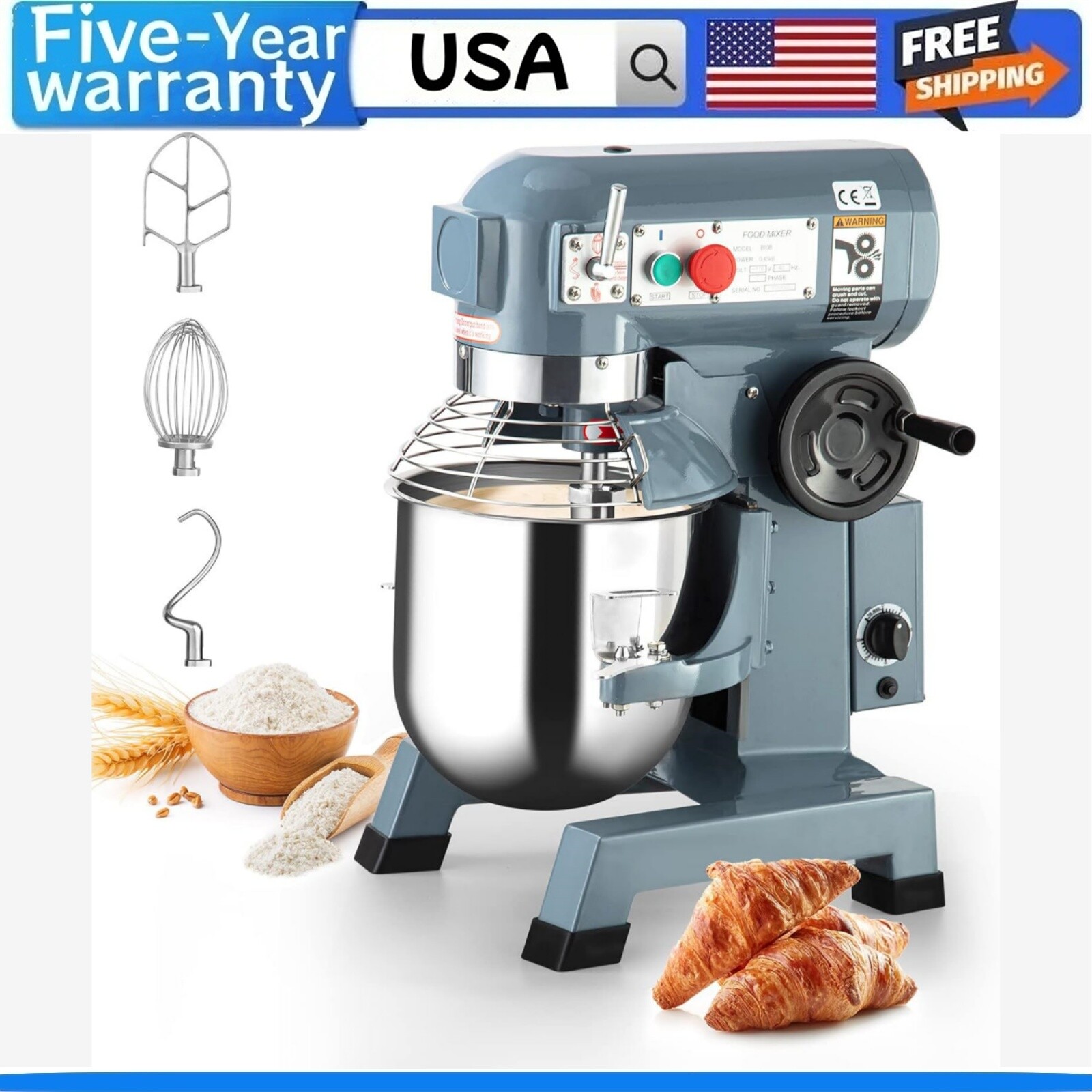 10Qt Commercial Stand Mixer 450W 3 Speeds Stainless Steel Bowl