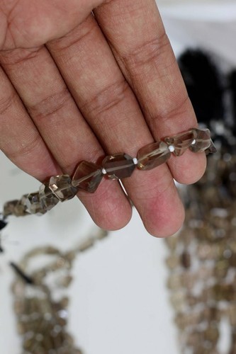 14"Long Strand Natural Smoky Quartz Gemstone Faceted Nugget Shape Making Jewelry - Picture 2 of 3