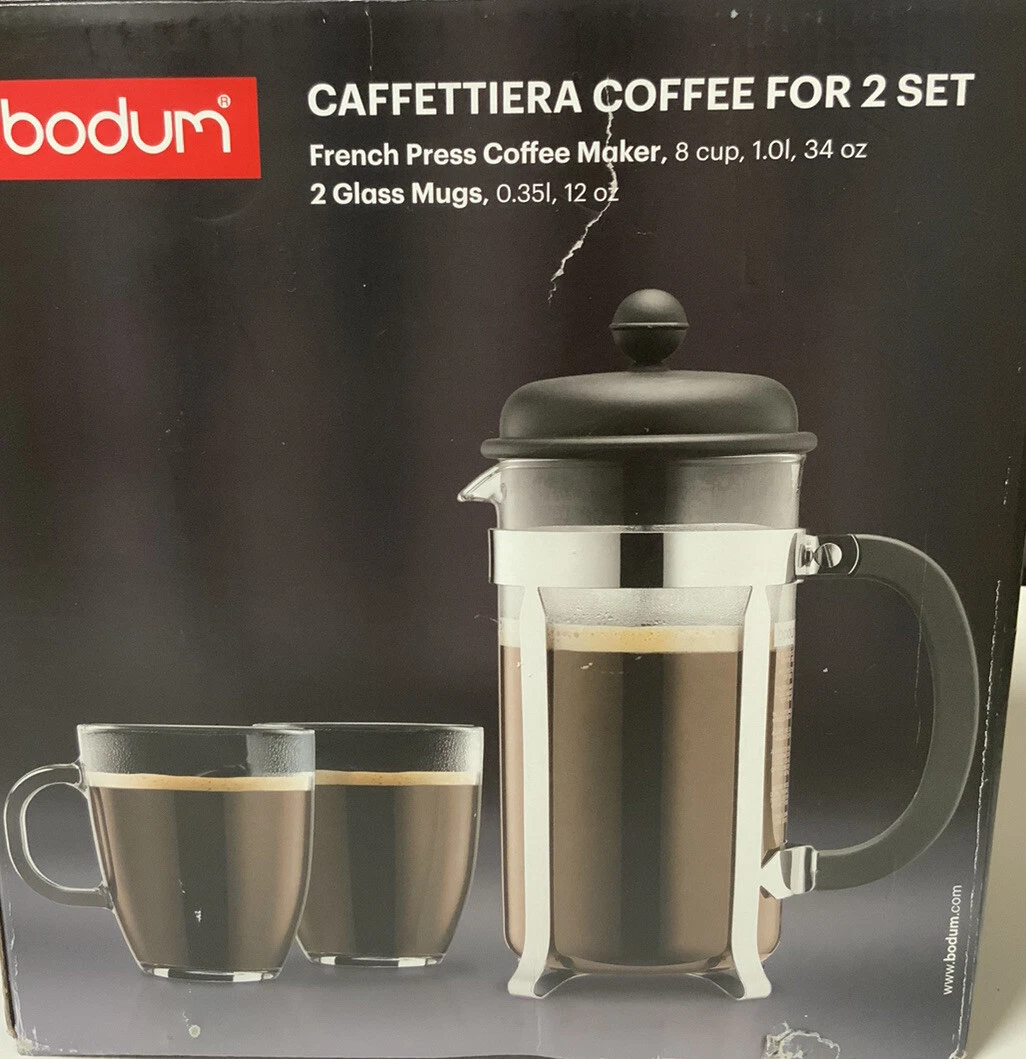 ☕️ Bodum Caffettiera 8 Cup / 34oz French Press Coffee For Two Set - Black👍