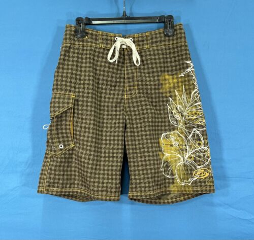 KIRRA Men's BROWN/MULTI All Over Print UNLINED Swim Trunks BOARD SHORTS Sz 28 - Picture 1 of 5