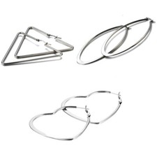 3 Pairs Stainless Steel Triangle Heart Oval Geometry Earrings Hoop Earring Women